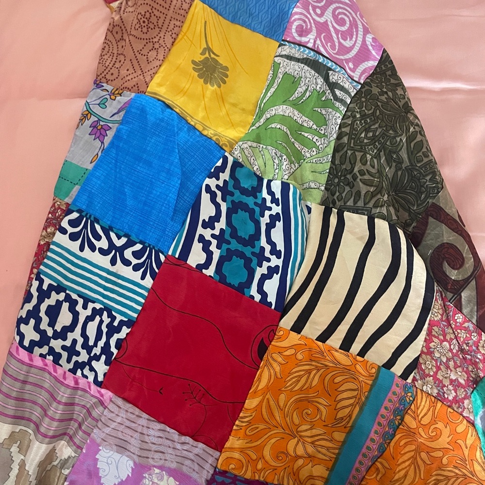 Boho Colorful Patchwork silk wrap skirt, Handmade